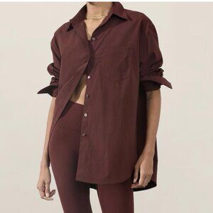 Athleta Midday Relaxed Poplin Shirt in Garnet – Size XL